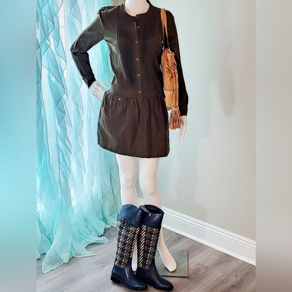 J. Crew Brown / Olive Longsleeve Wool Dress Size 2 New